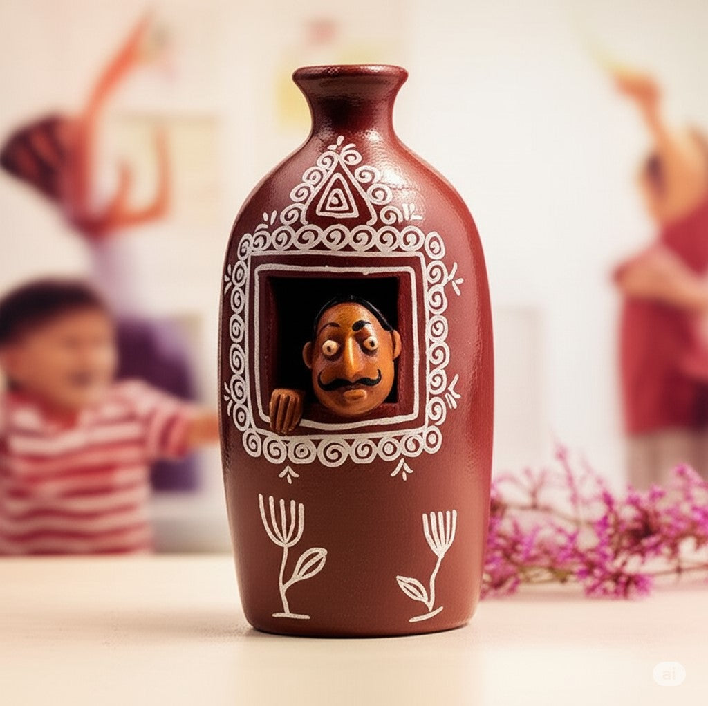Artisan Crafted Terracotta Showpiece with 3D Face | Traditional Indian Handicraft