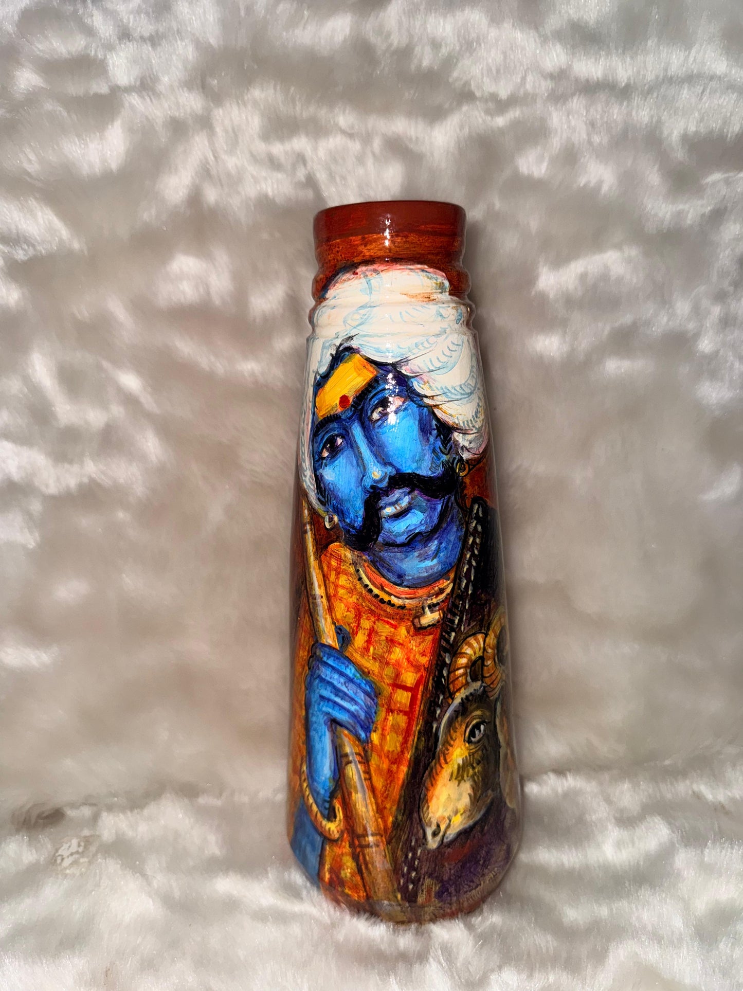Vibrant Folk Art Deity Vase
