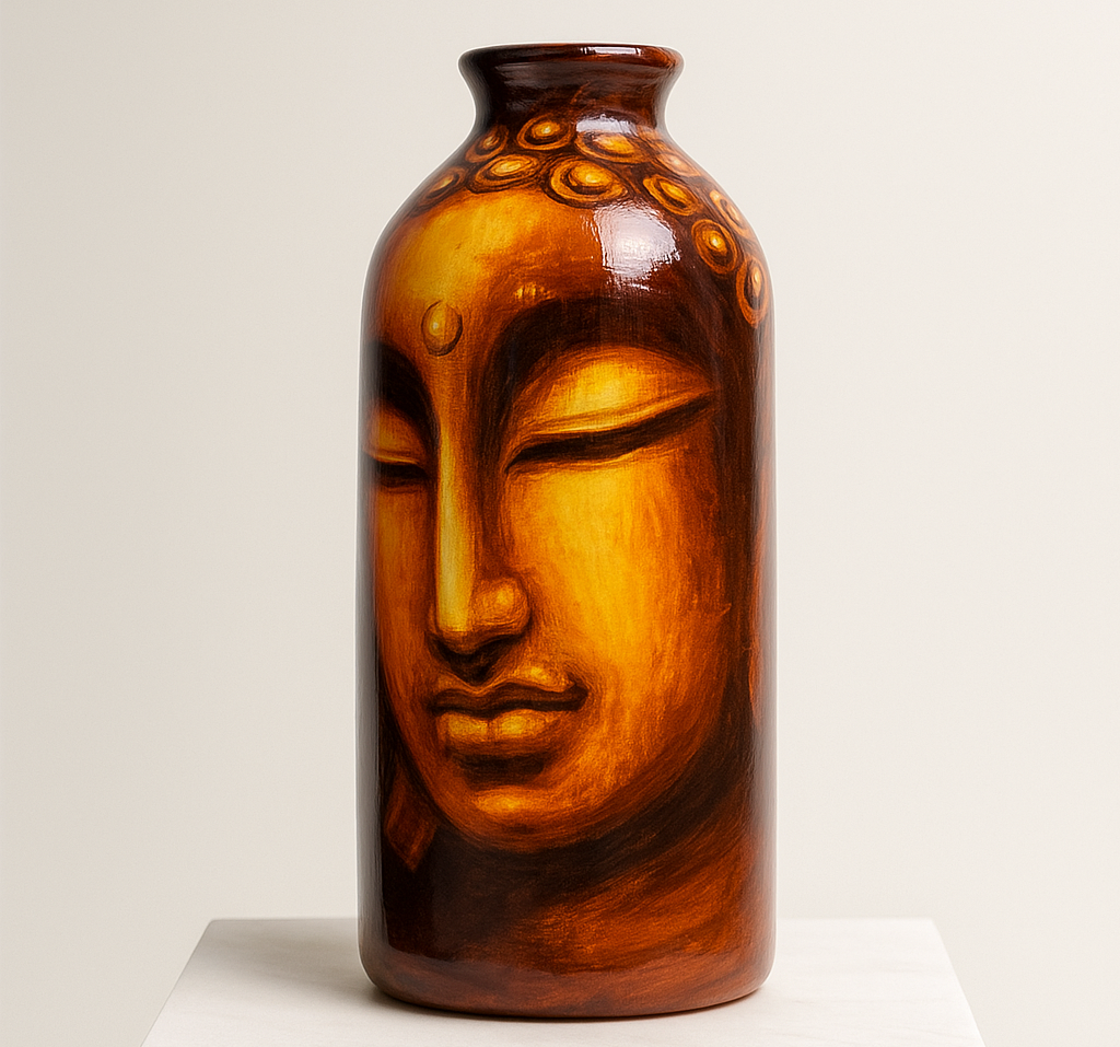 Tranquil Meditation Buddha Face Artisan Vase | Earthenware Pot