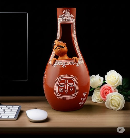 Quirky 'Man in a Pot' Terracotta Vase | Traditional Indian Tribal Art