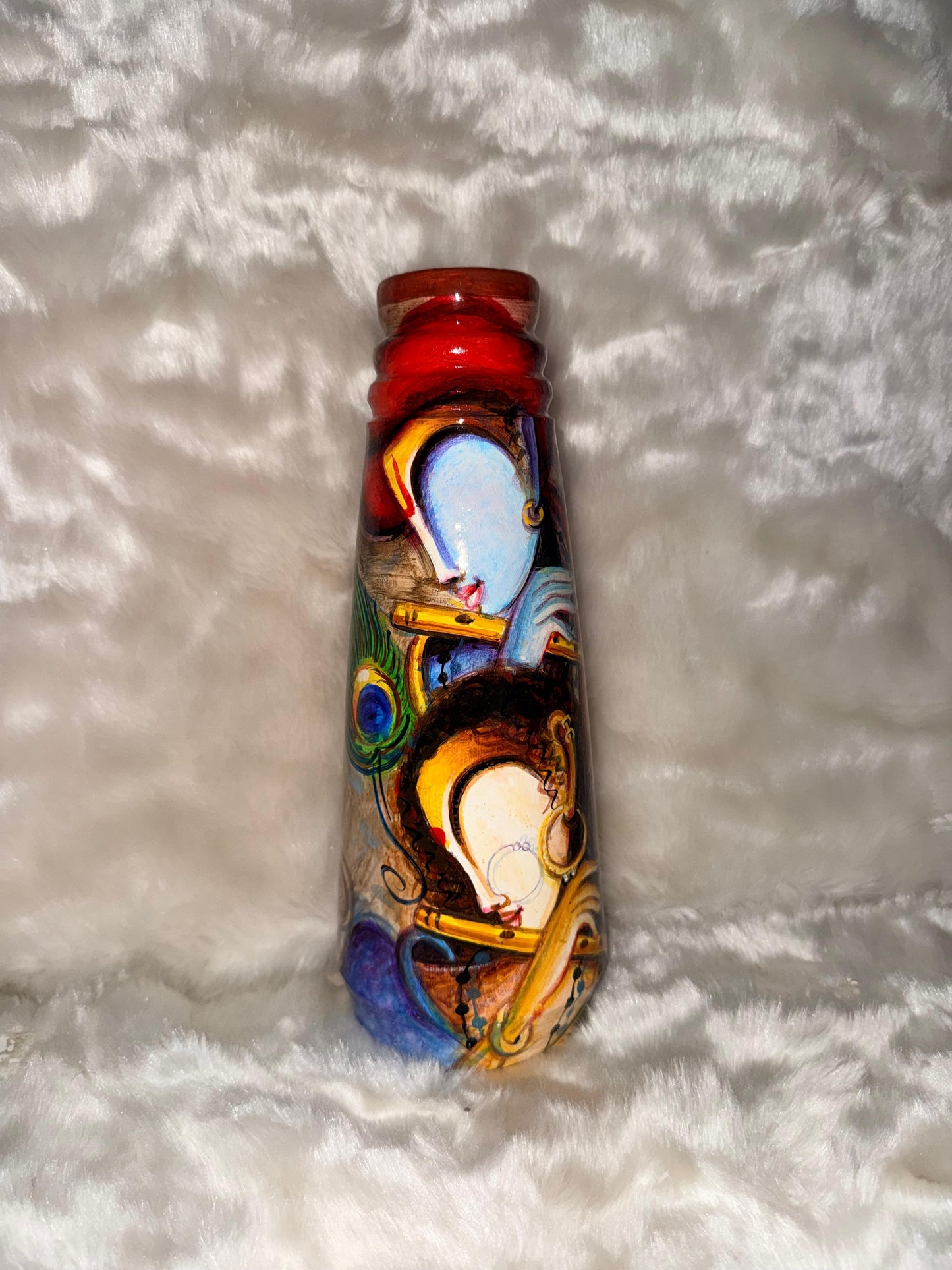 Hand-Painted Krishna & Radha Terracotta Pot