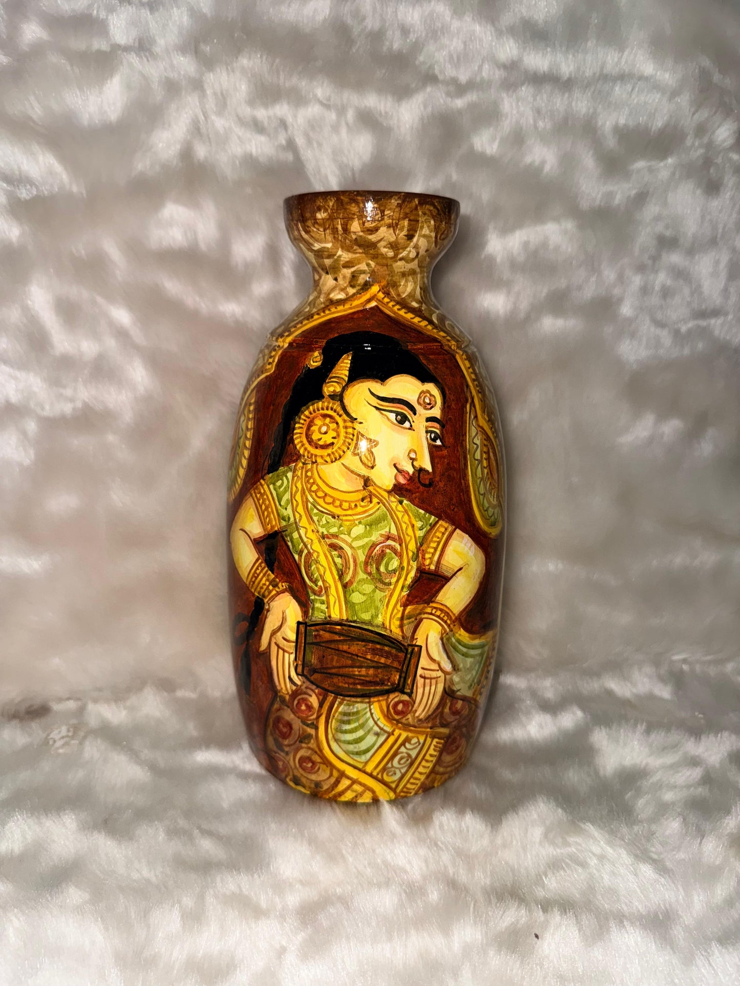 Artisan Earthenware Pot with Hand-Painted Figure