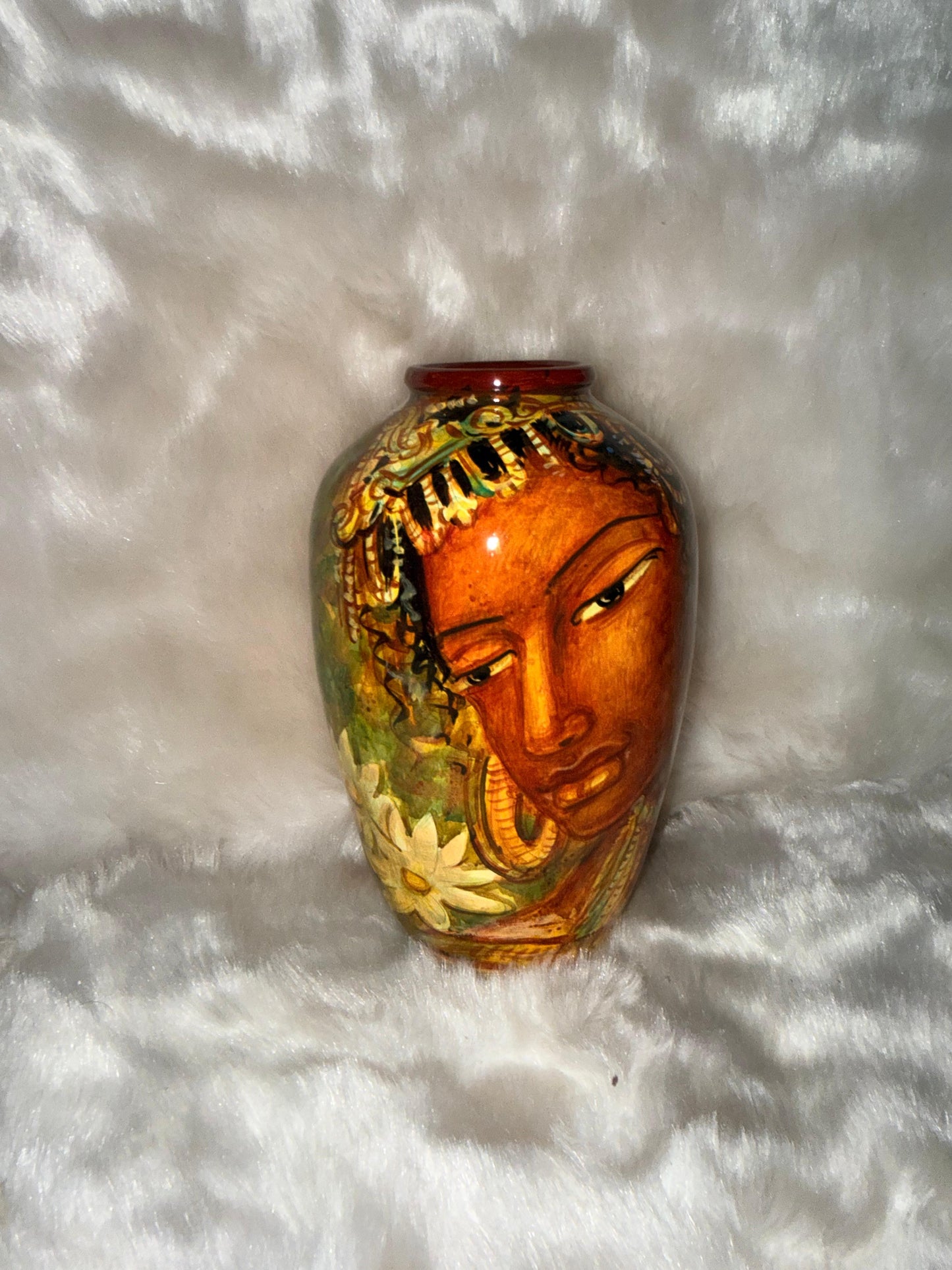 Artisan Earthenware Pot with Hand-Painted Face