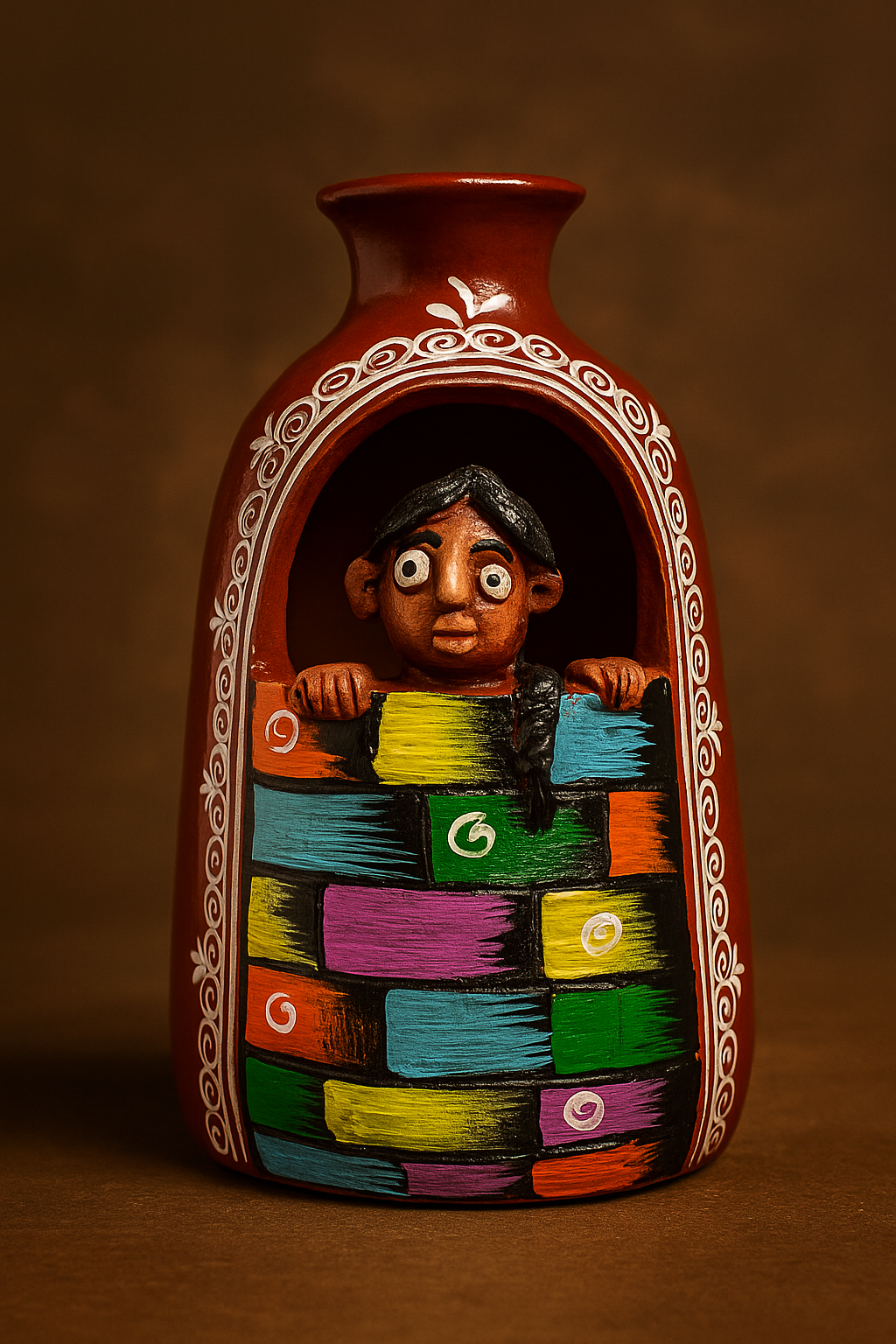 Whimsical Folk Art Terracotta Vase